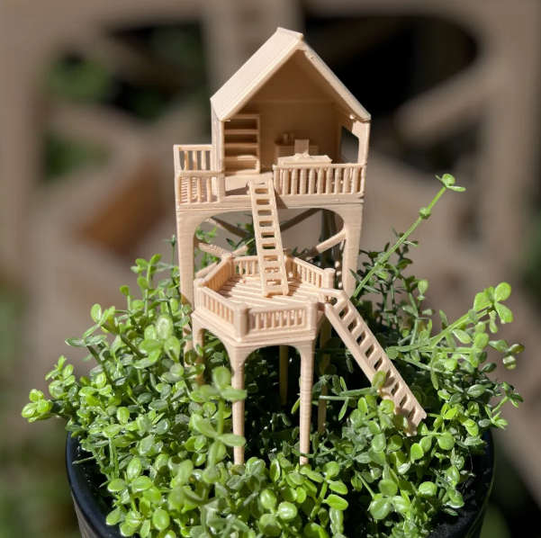 Enfeite para Plantas Casa na Árvore de 2 Plataformas
