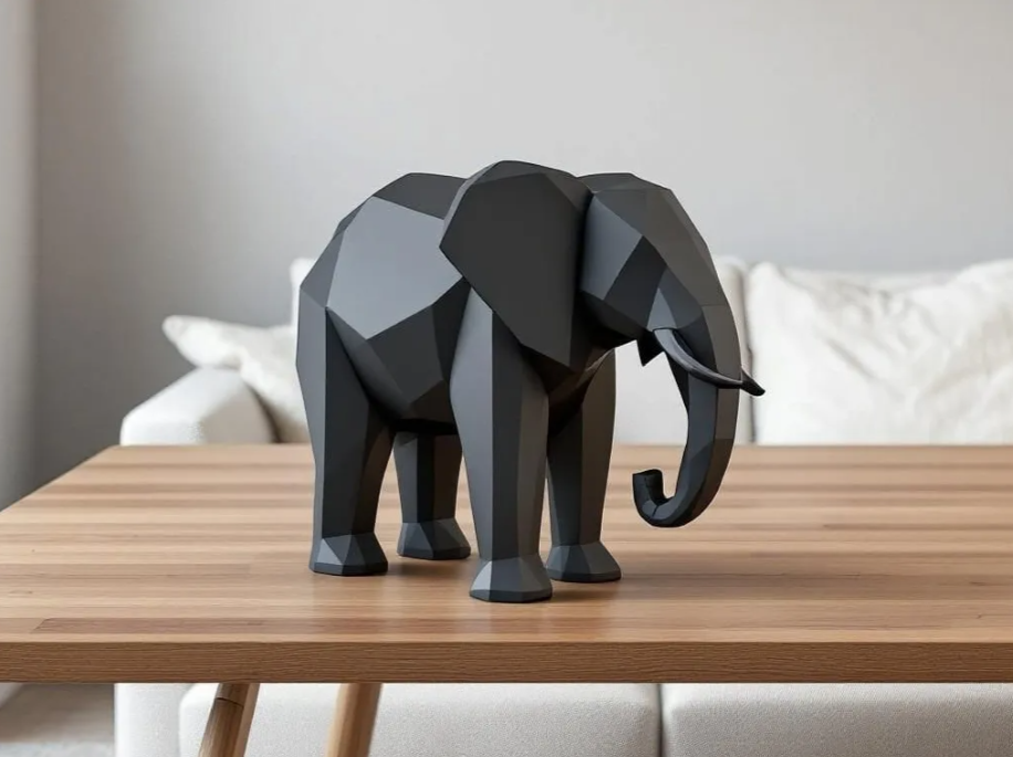 Estátua de Elefante Baixo Polígono Moderna e Minimalista